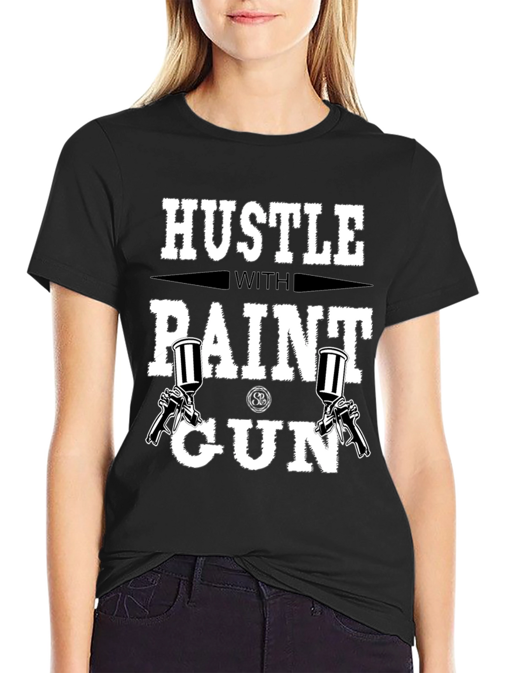 Hustle with Paint Gun Black T-Shirt