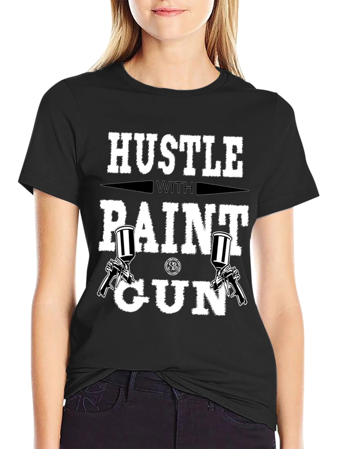 Hustle with Paint Gun Black T-Shirt