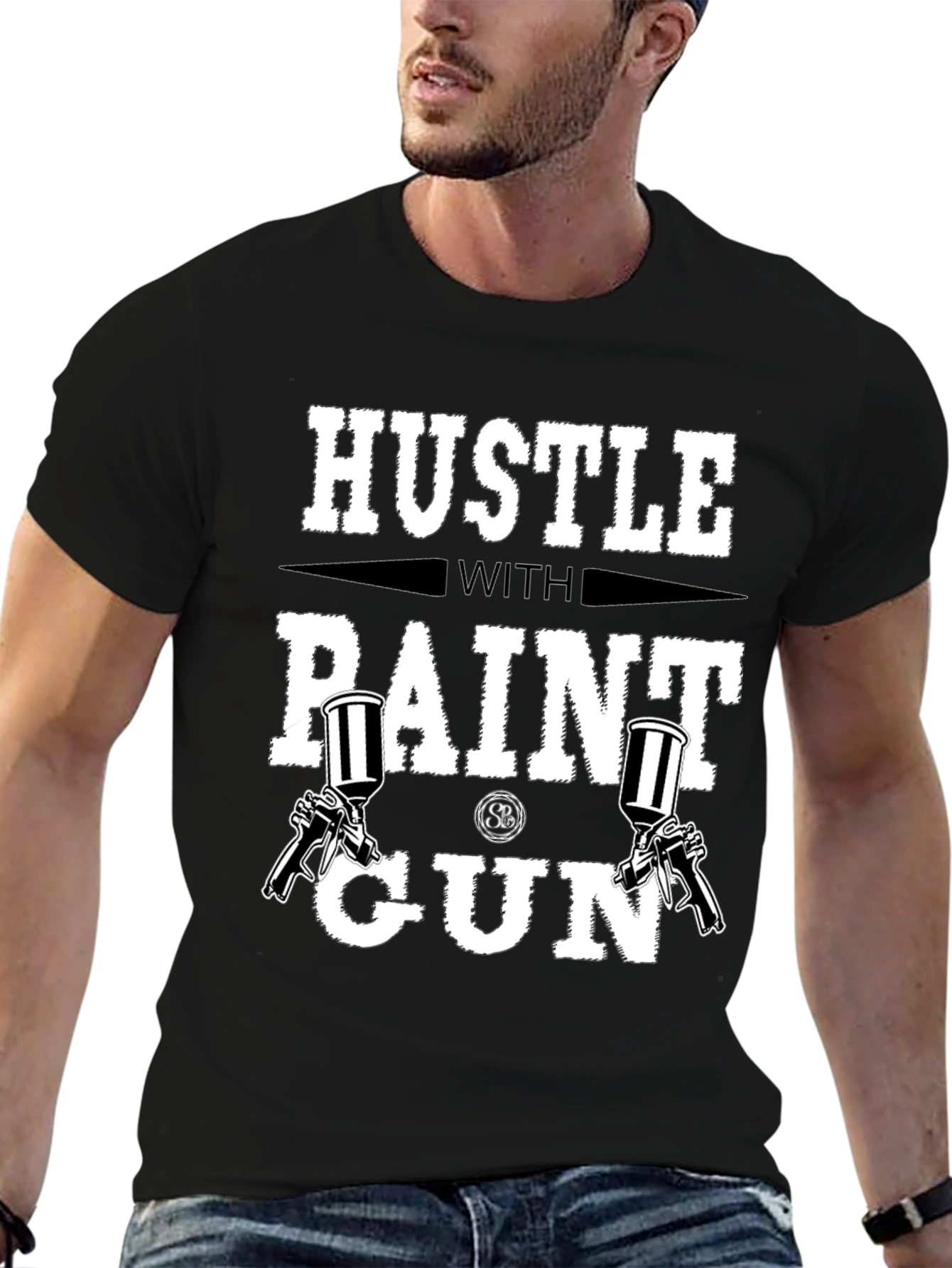 Hustle with Paint Gun Black T-Shirt