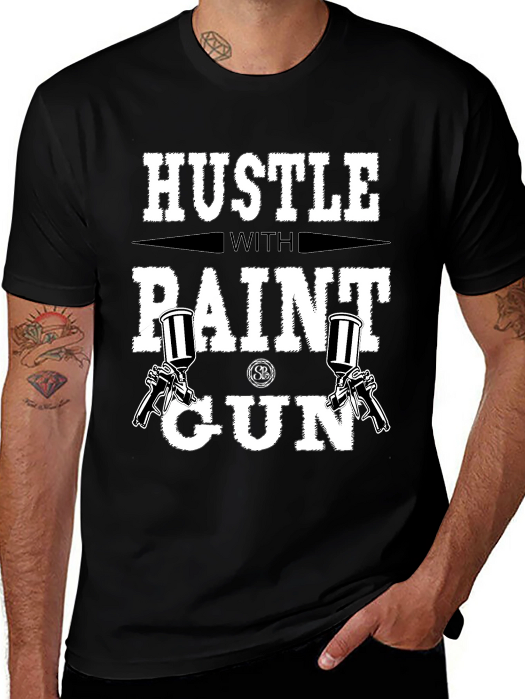 Hustle with Paint Gun Black T-Shirt