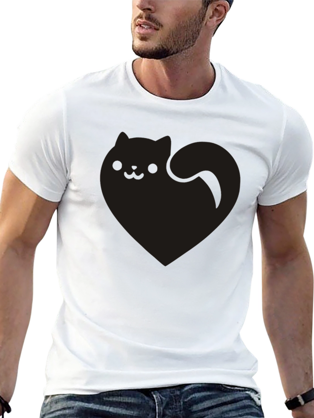 Cute Black Cat Heart Graphic Tee - Soft Cotton