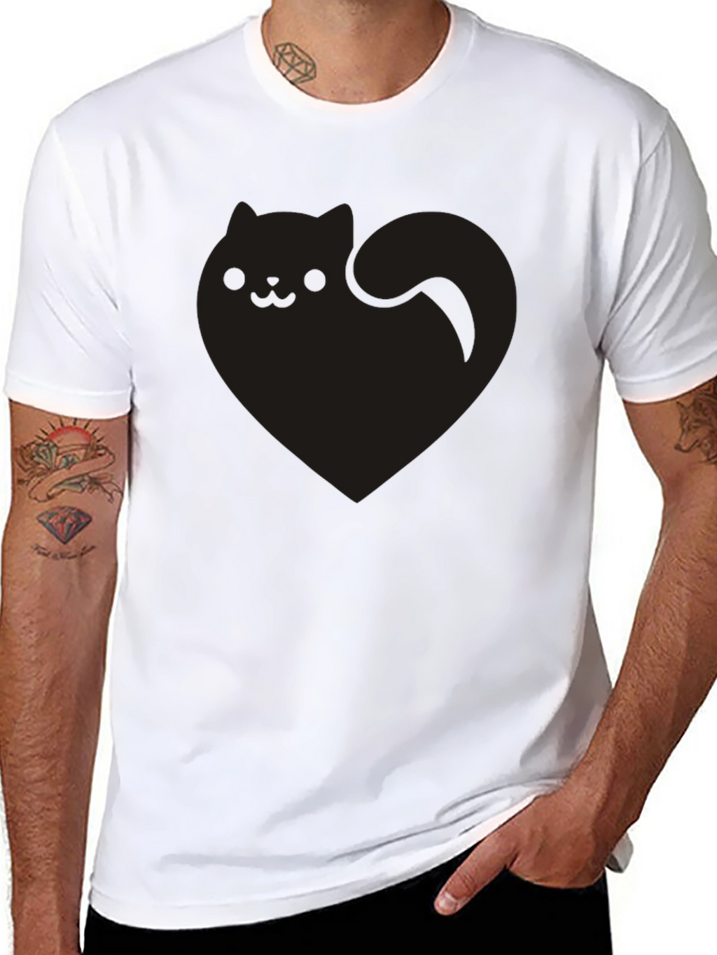 Cute Black Cat Heart Graphic Tee - Soft Cotton