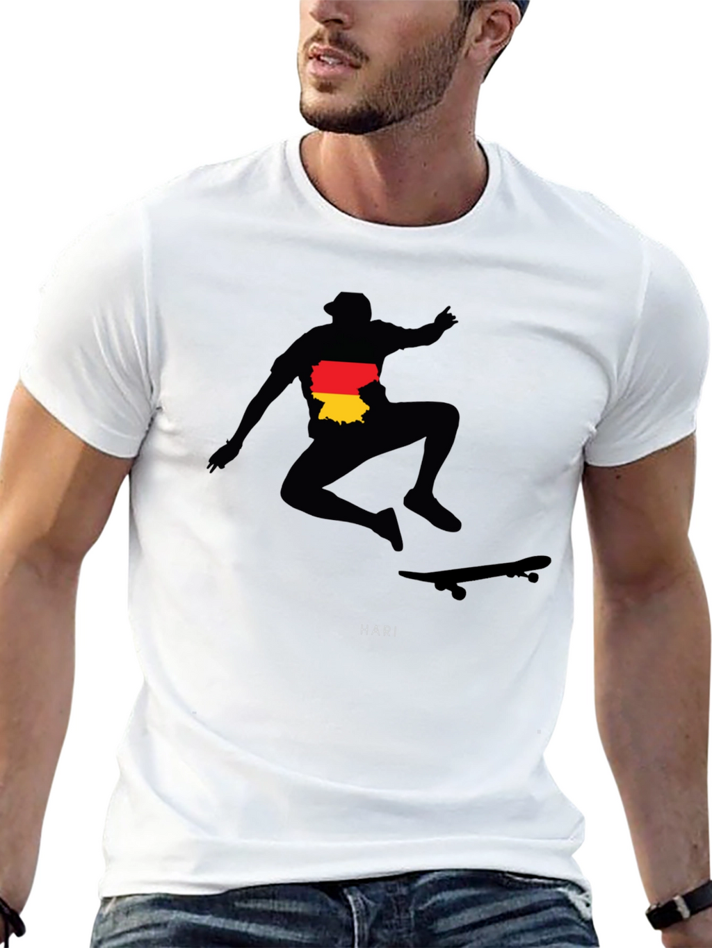 Skateboarder Germany Flag Graphic Black T-Shirt