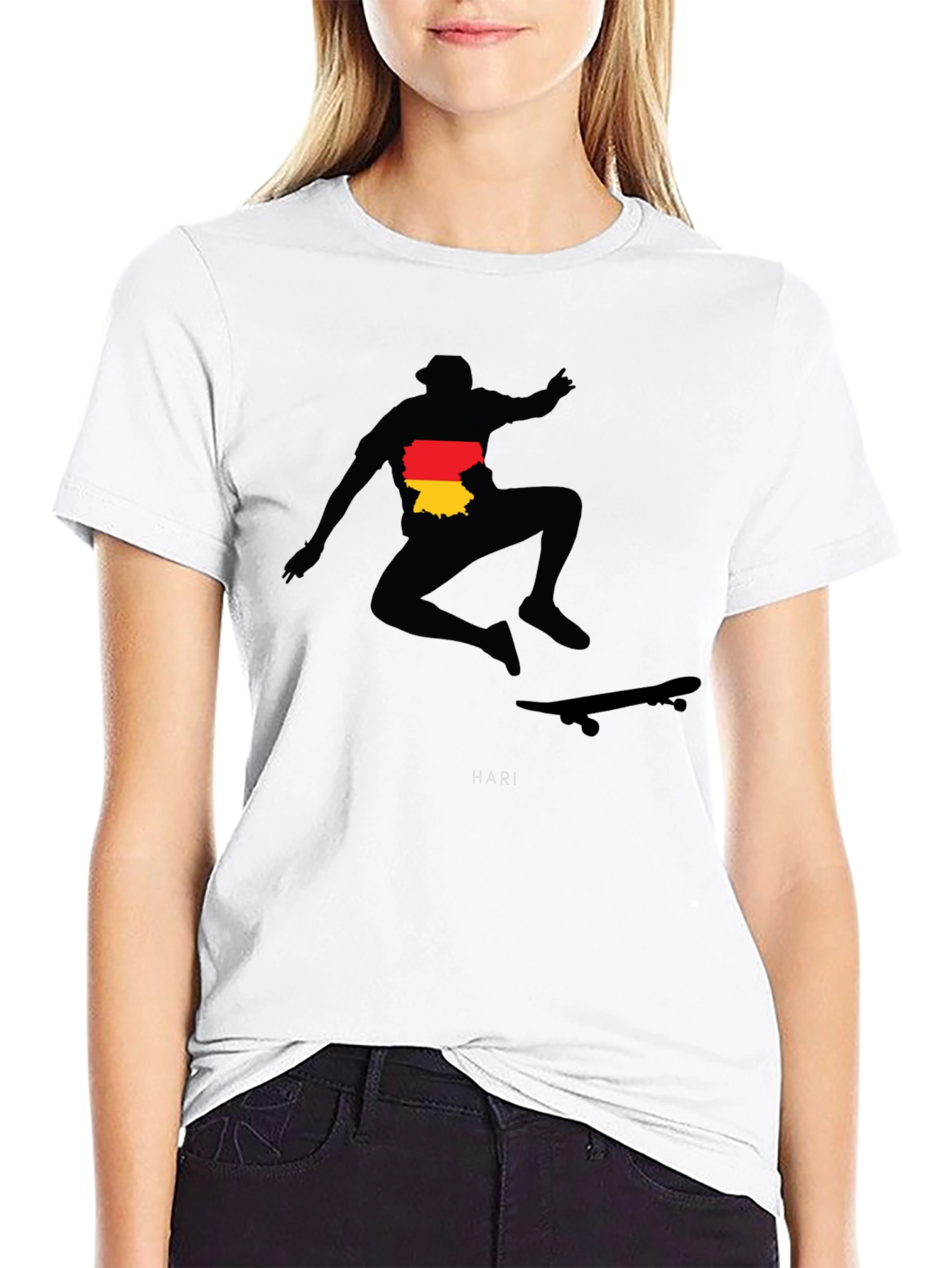 Skateboarder Germany Flag Graphic Black T-Shirt