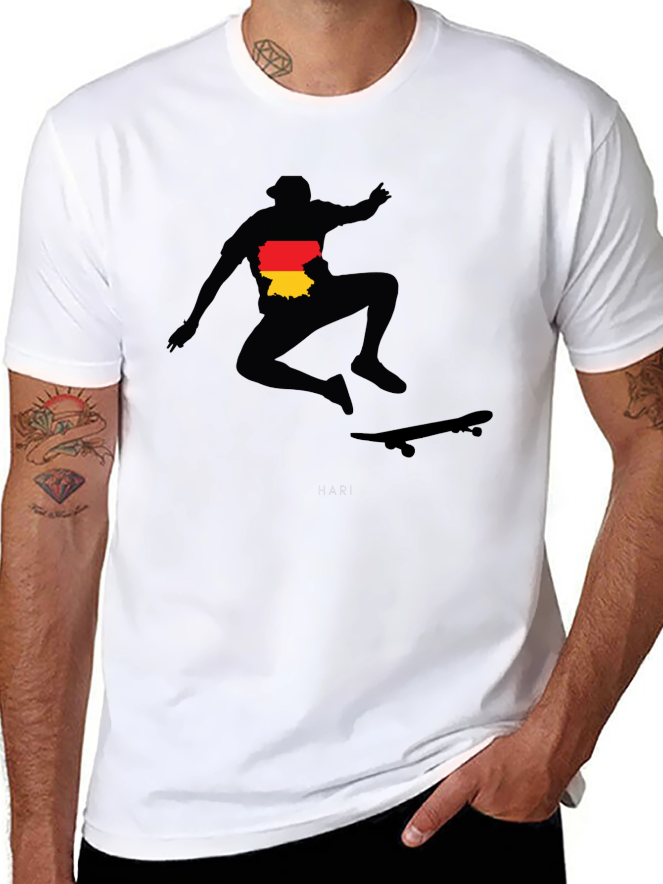 Skateboarder Germany Flag Graphic Black T-Shirt