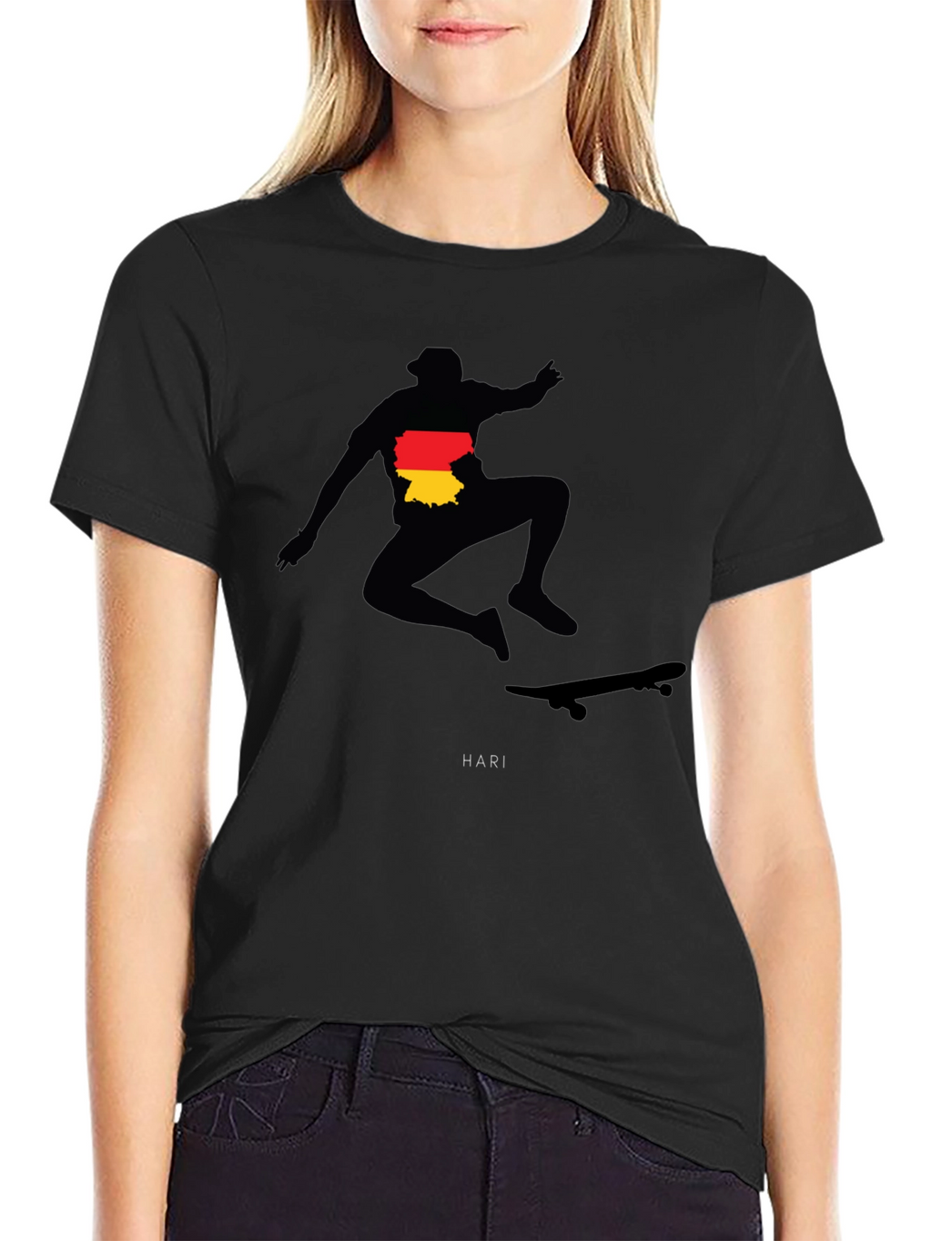Skateboarder Germany Flag Graphic Black T-Shirt