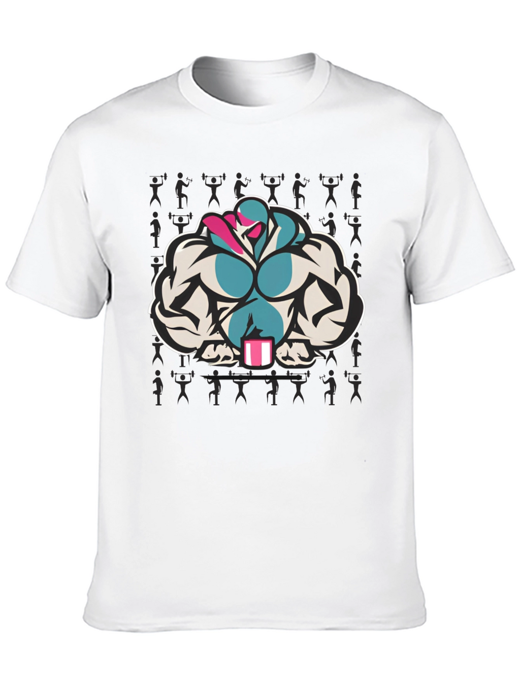 Black T-Shirt with Muscular Cartoon Graphic