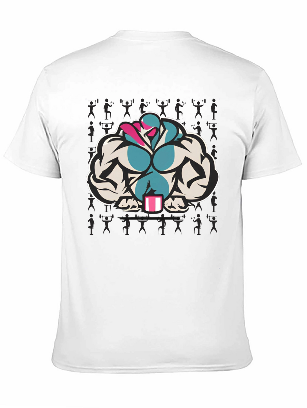 Black T-Shirt with Muscular Cartoon Graphic