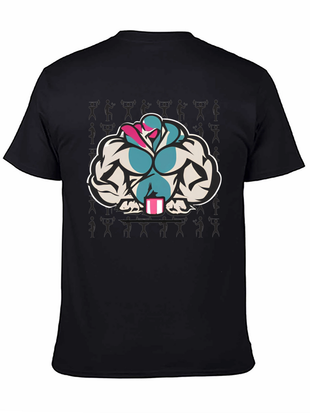 Black T-Shirt with Muscular Cartoon Graphic