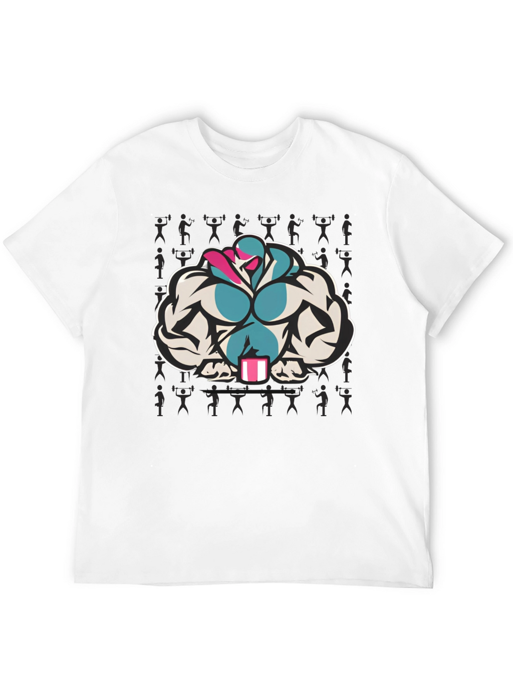 Black T-Shirt with Muscular Cartoon Graphic