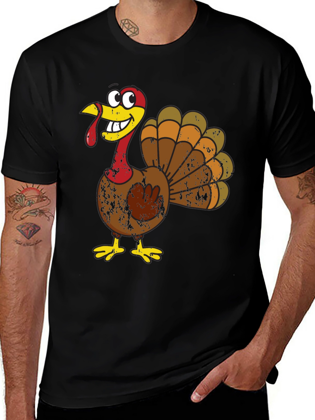 Thanksgiving Turkey Graphic Tee - Funny Cartoon Bird Shirt