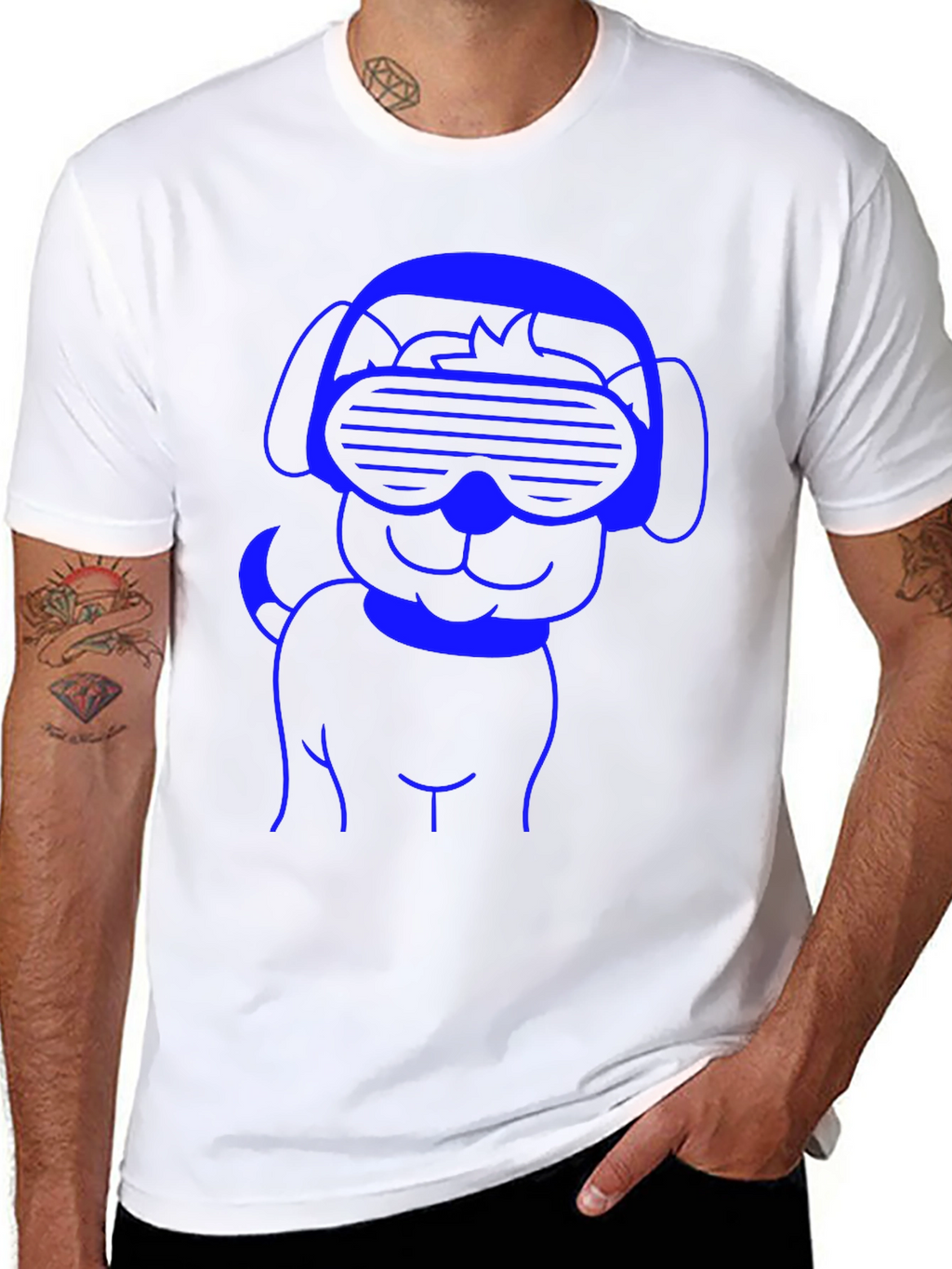 Cool Dog T-Shirt - Blue Line Art on Black