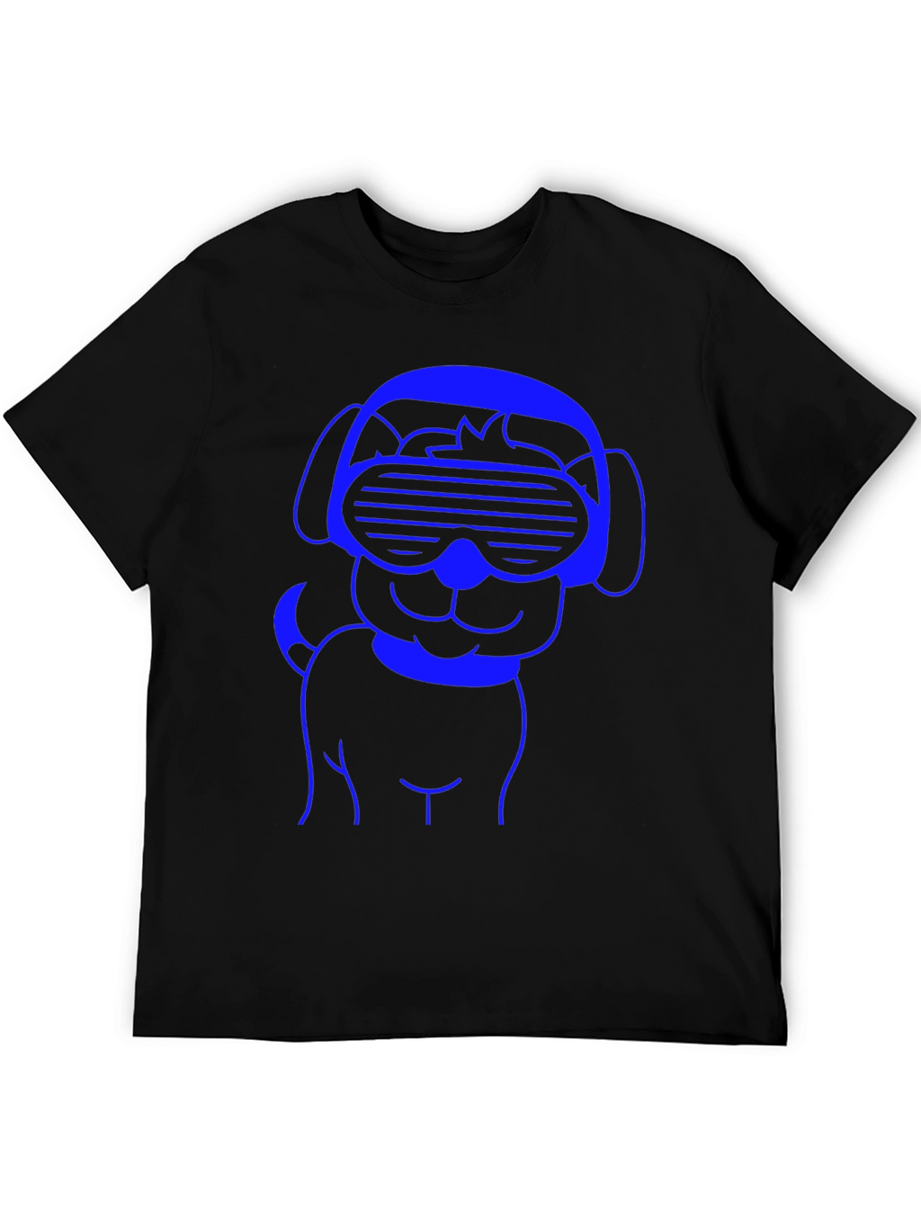 Cool Dog T-Shirt - Blue Line Art on Black