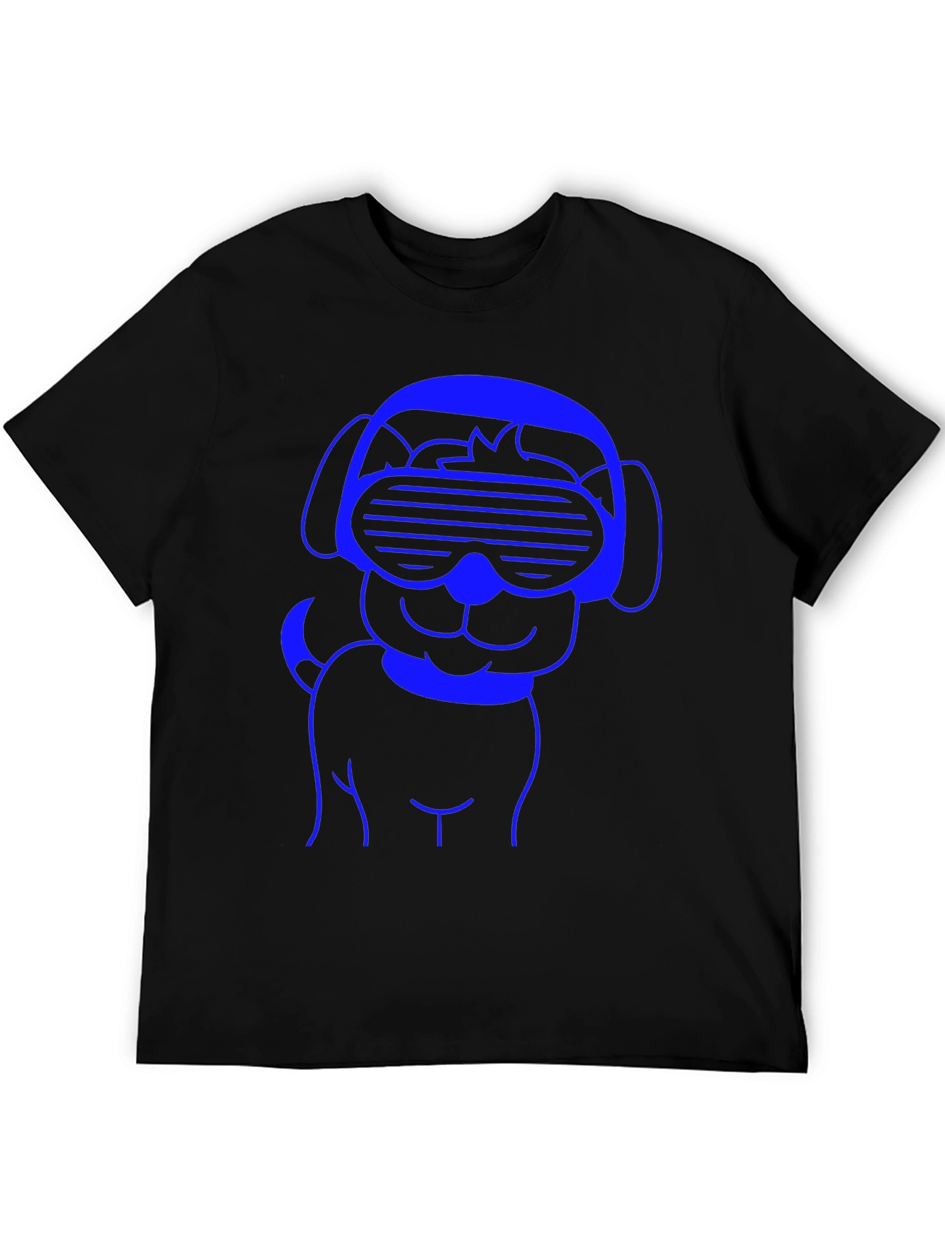 Cool Dog T-Shirt - Blue Line Art on Black