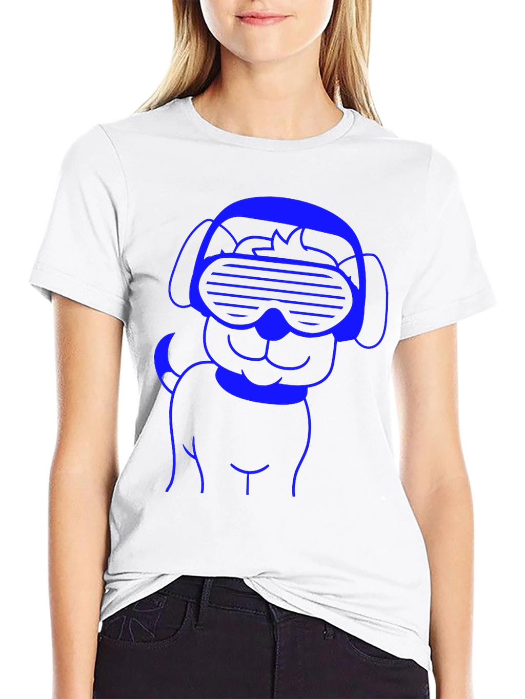 Cool Dog T-Shirt - Blue Line Art on Black