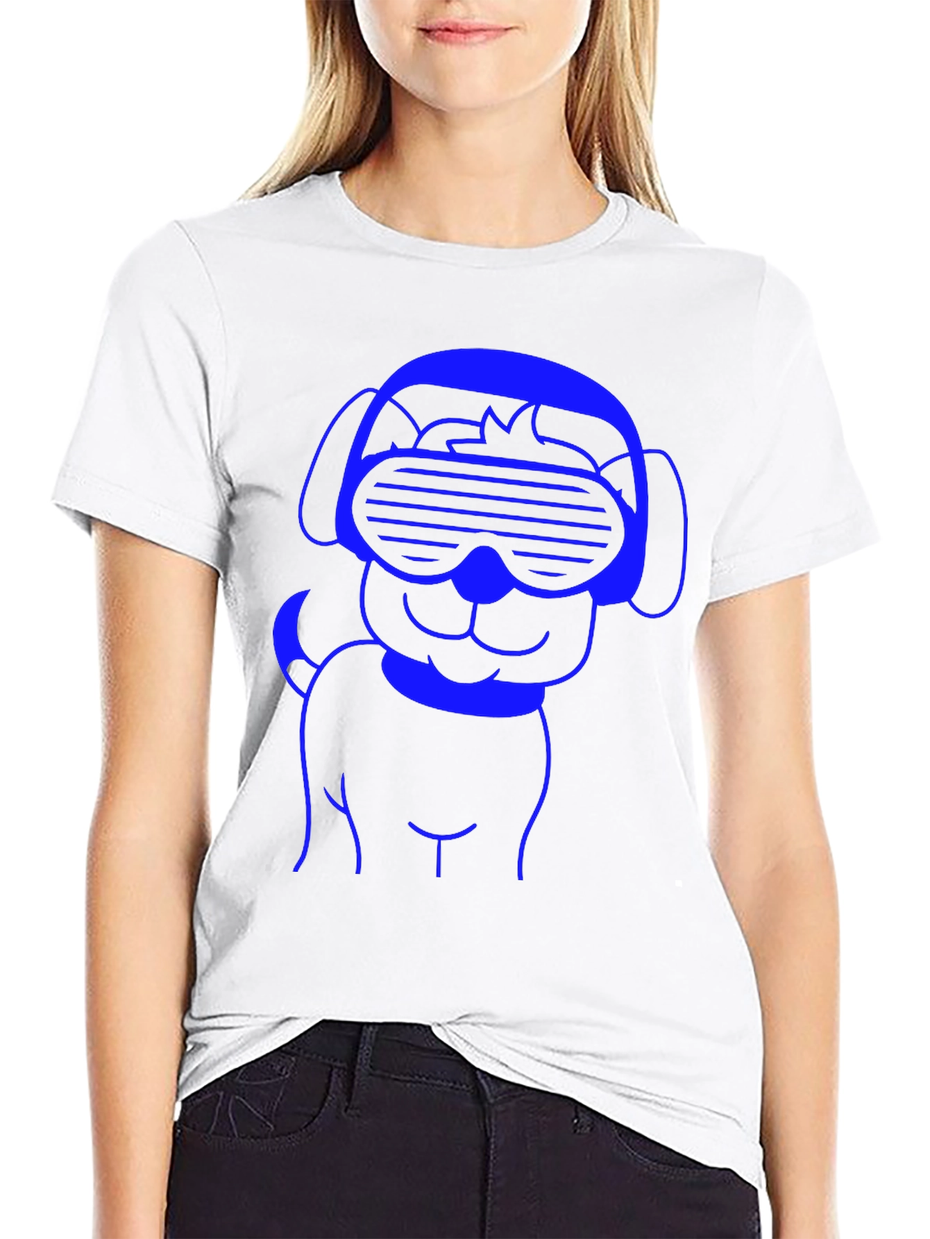 Cool Dog T-Shirt - Blue Line Art on Black