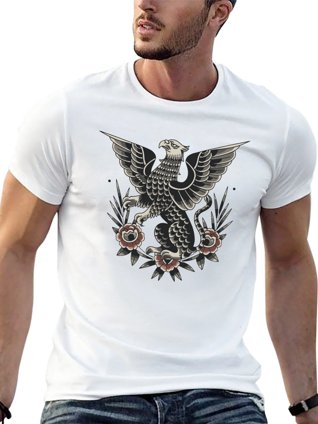 Griffin Tattoo Style Graphic Tee - Black