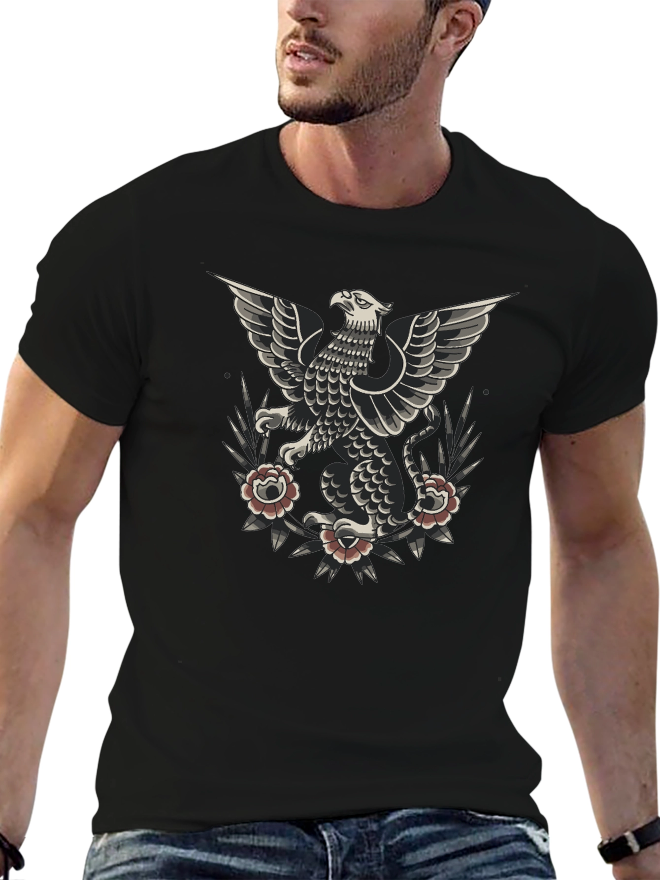 Griffin Tattoo Style Graphic Tee - Black