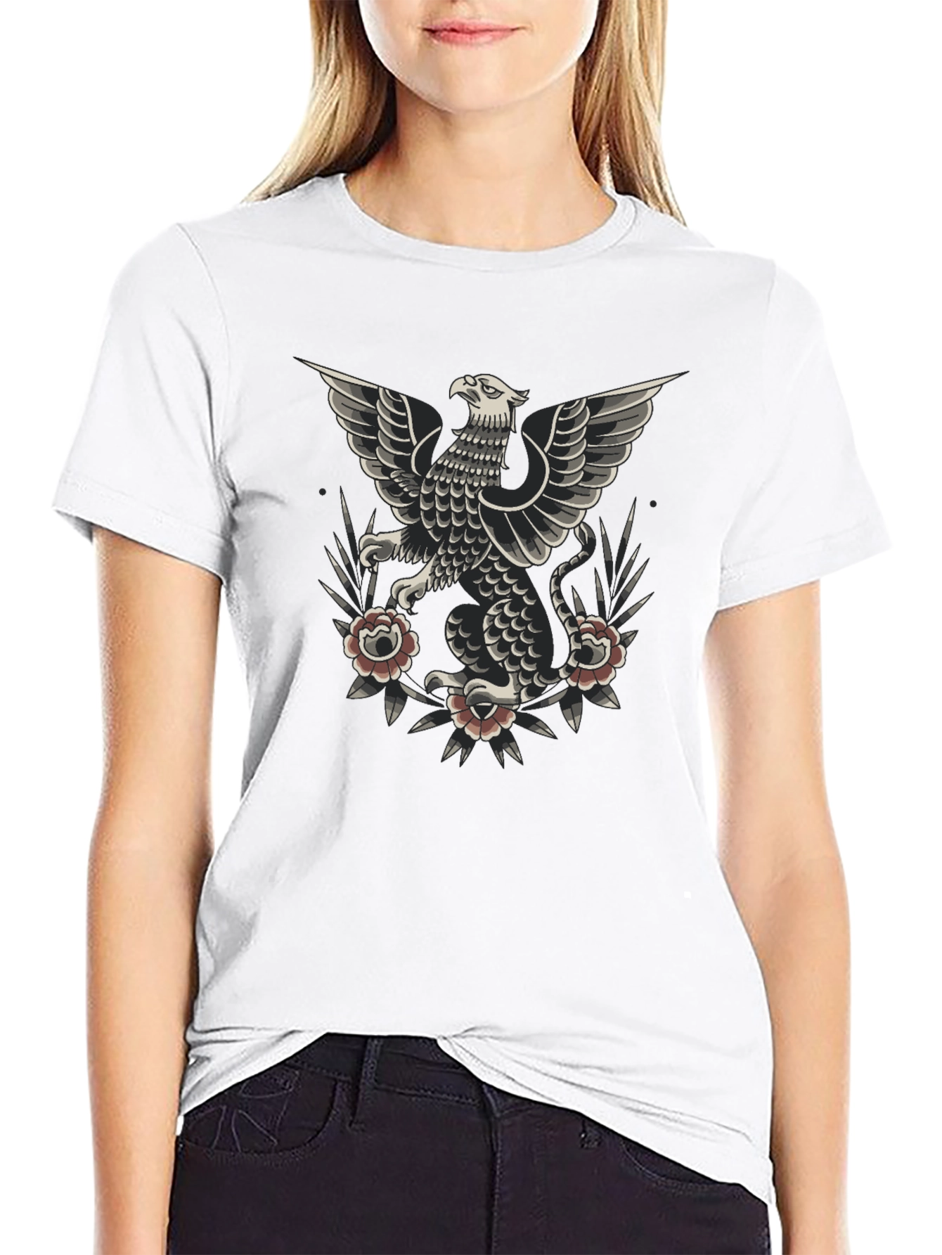 Griffin Tattoo Style Graphic Tee - Black