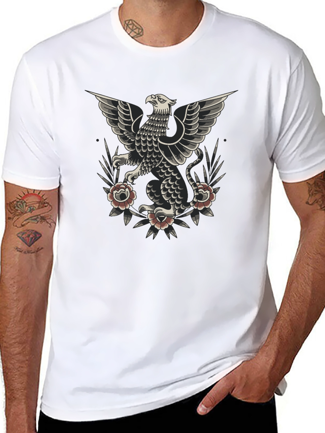Griffin Tattoo Style Graphic Tee - Black