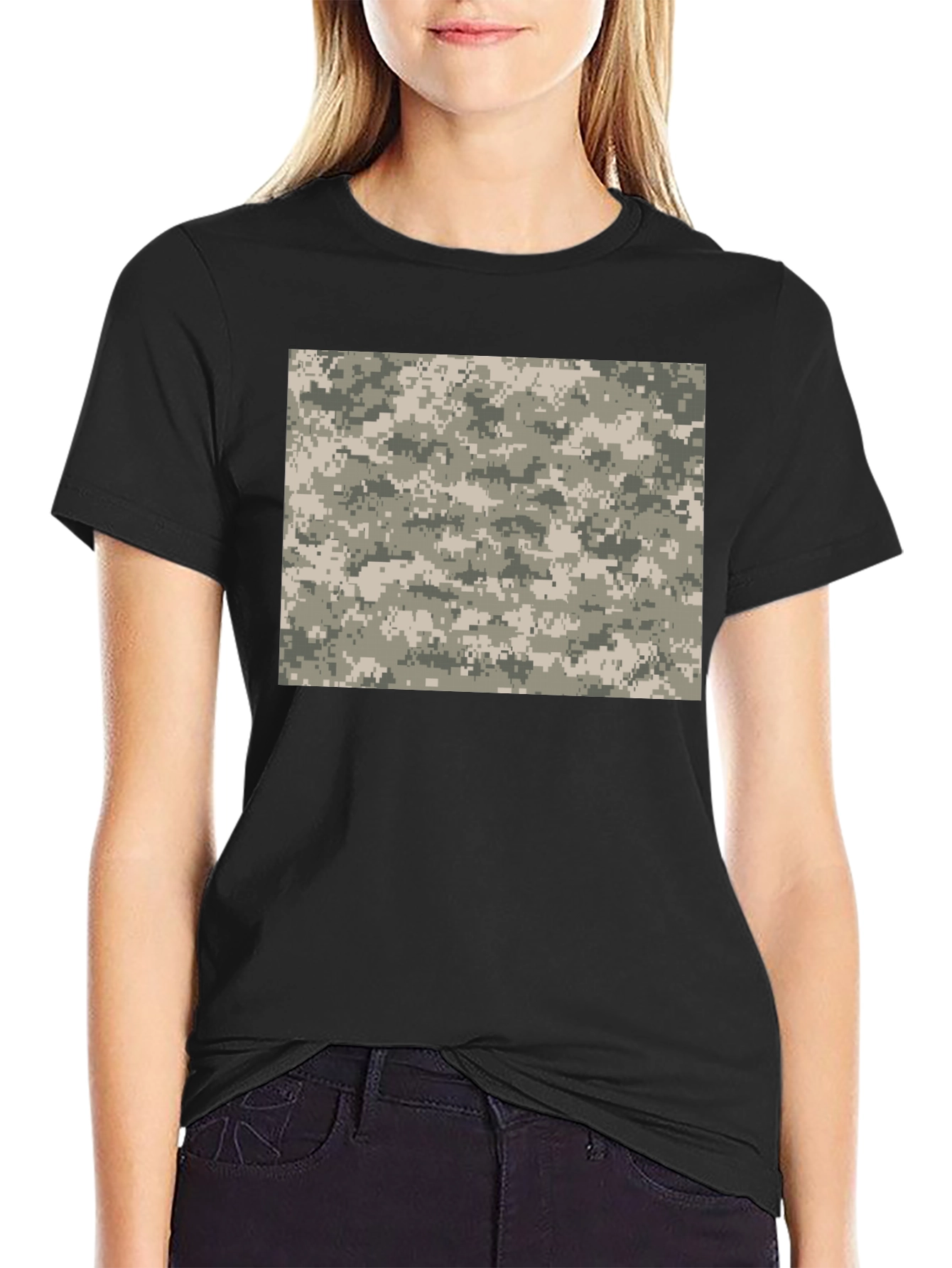 Digital Camo Print Black T-Shirt