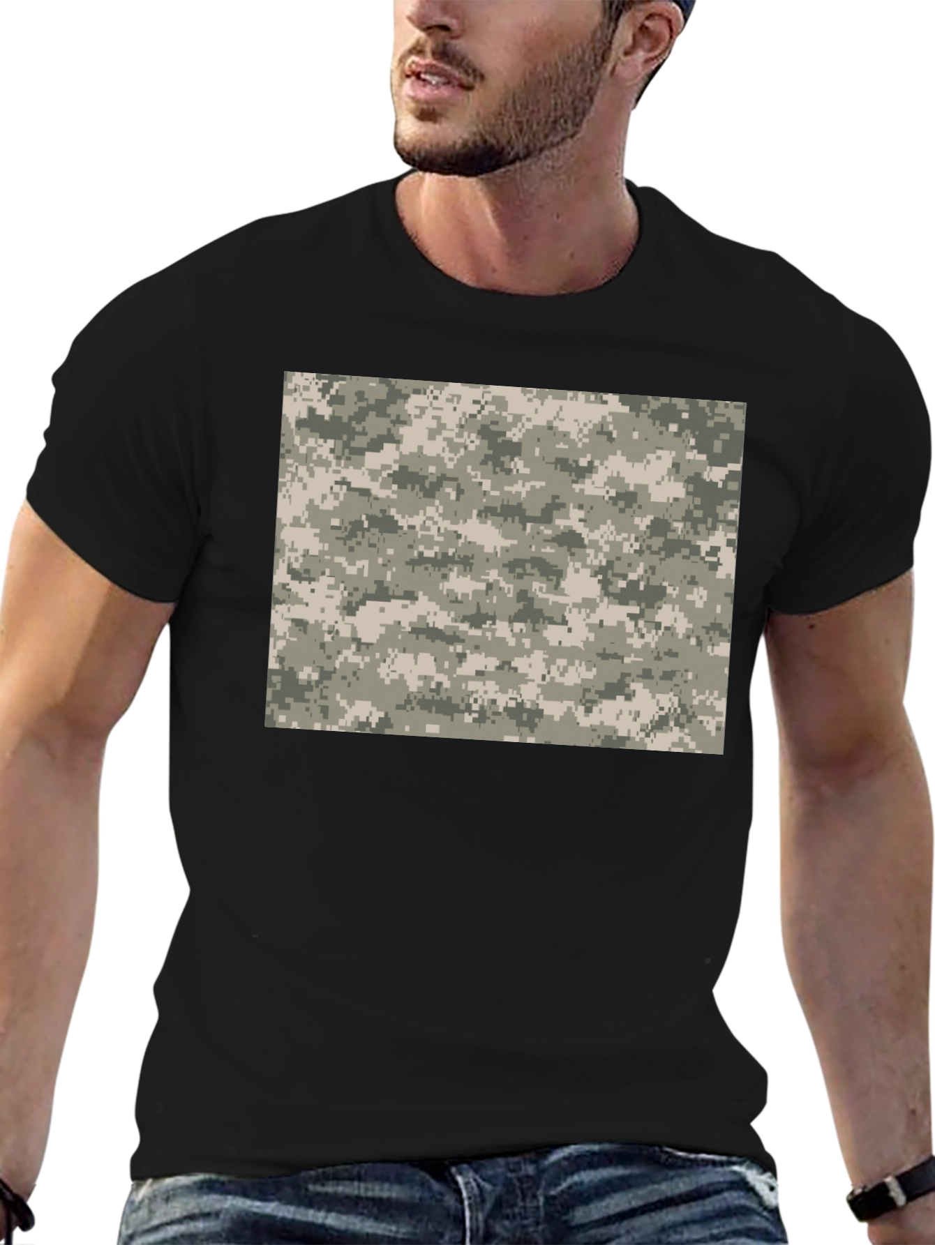 Digital Camo Print Black T-Shirt