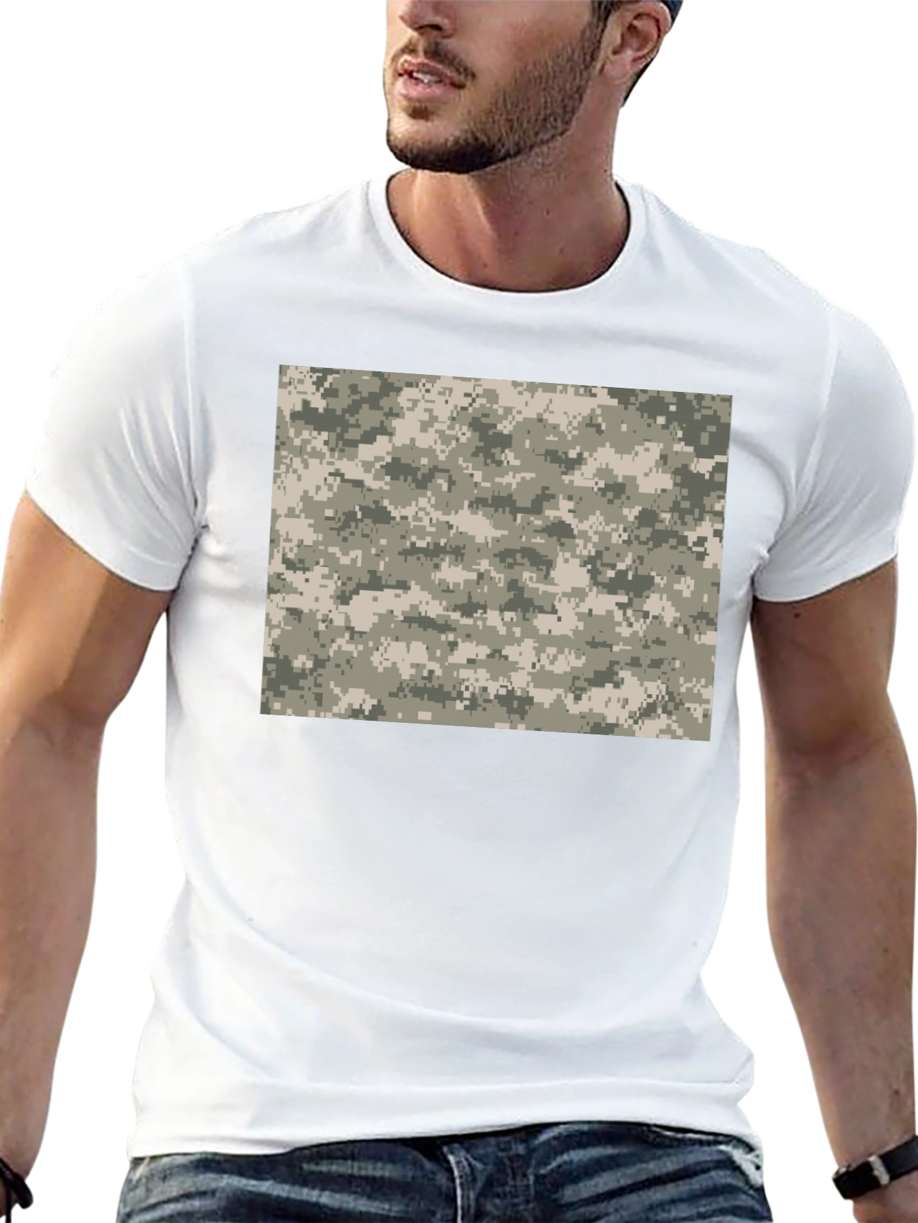 Digital Camo Print Black T-Shirt