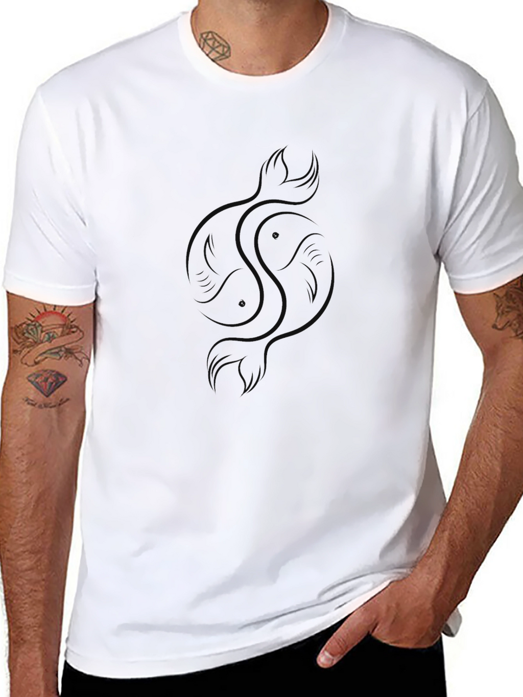 Mens Black Graphic Tee - Yin Yang Koi Fish