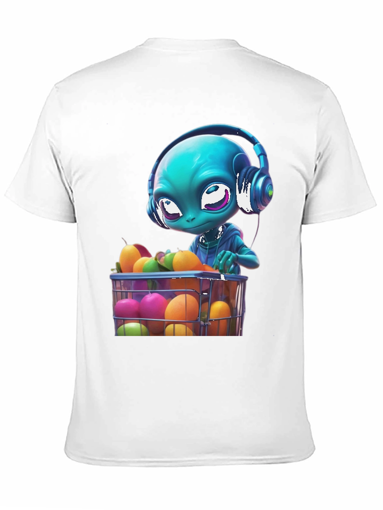 Alien DJ Fruit Basket Graphic T-Shirt