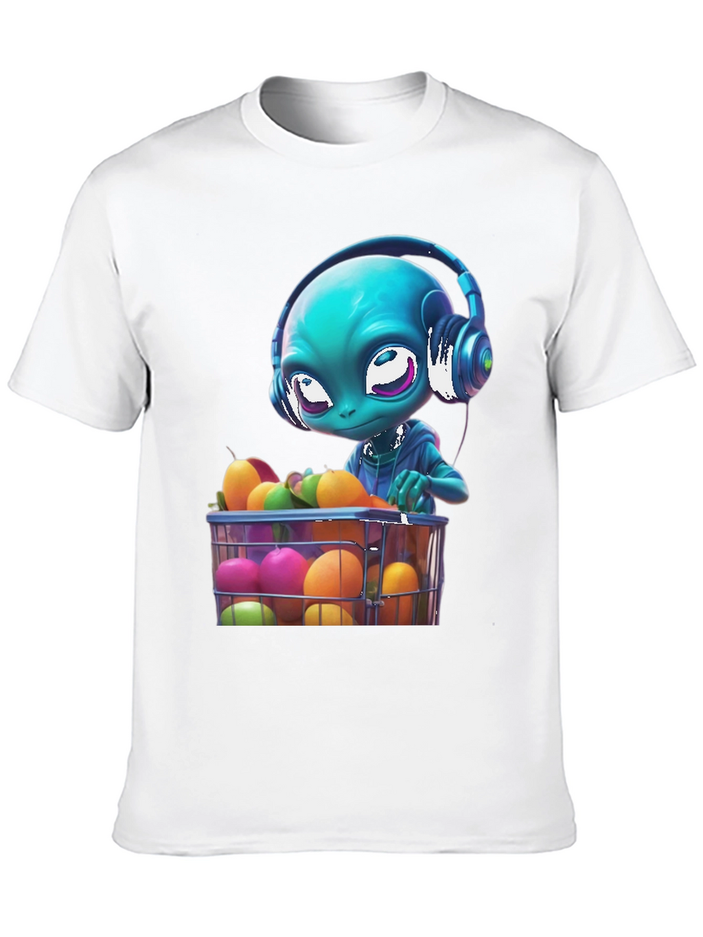 Alien DJ Fruit Basket Graphic T-Shirt