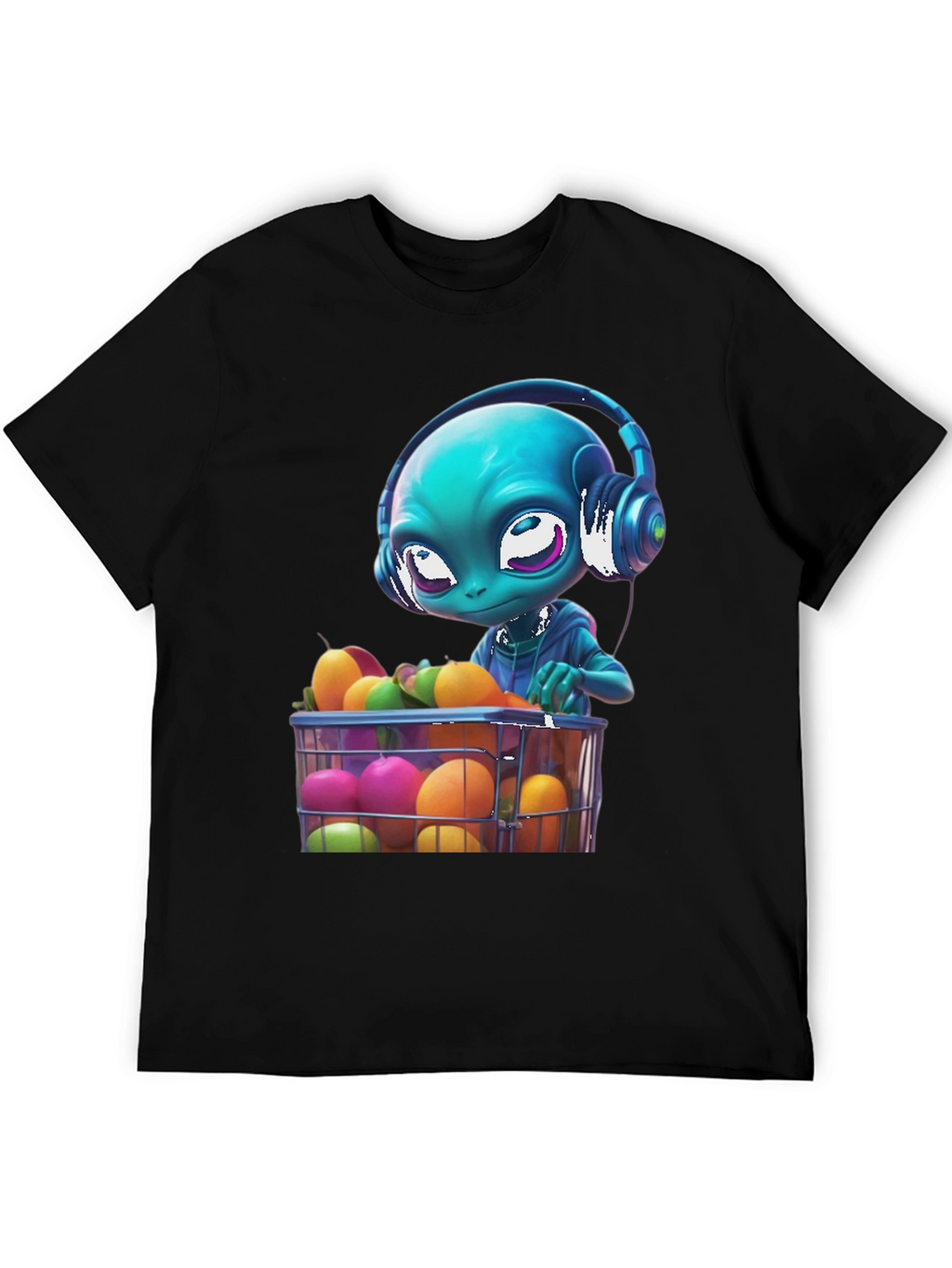 Alien DJ Fruit Basket Graphic T-Shirt