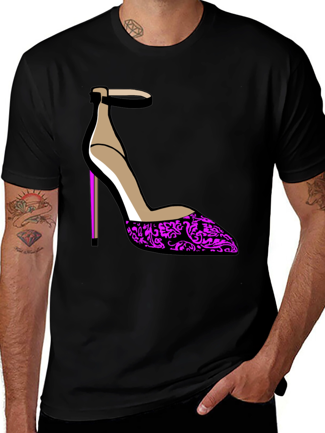 Stylish Heel Graphic Tee - Black