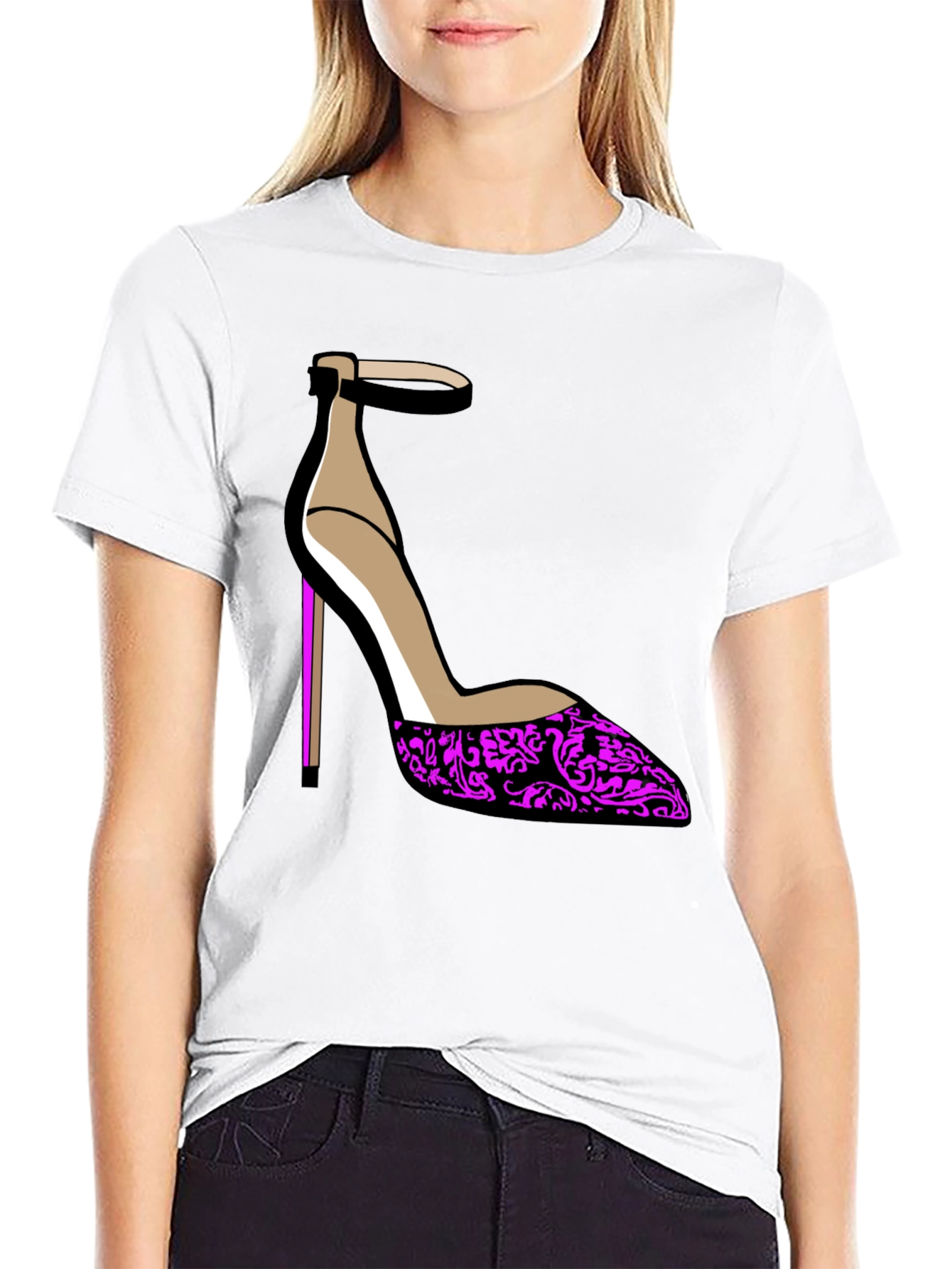 Stylish Heel Graphic Tee - Black