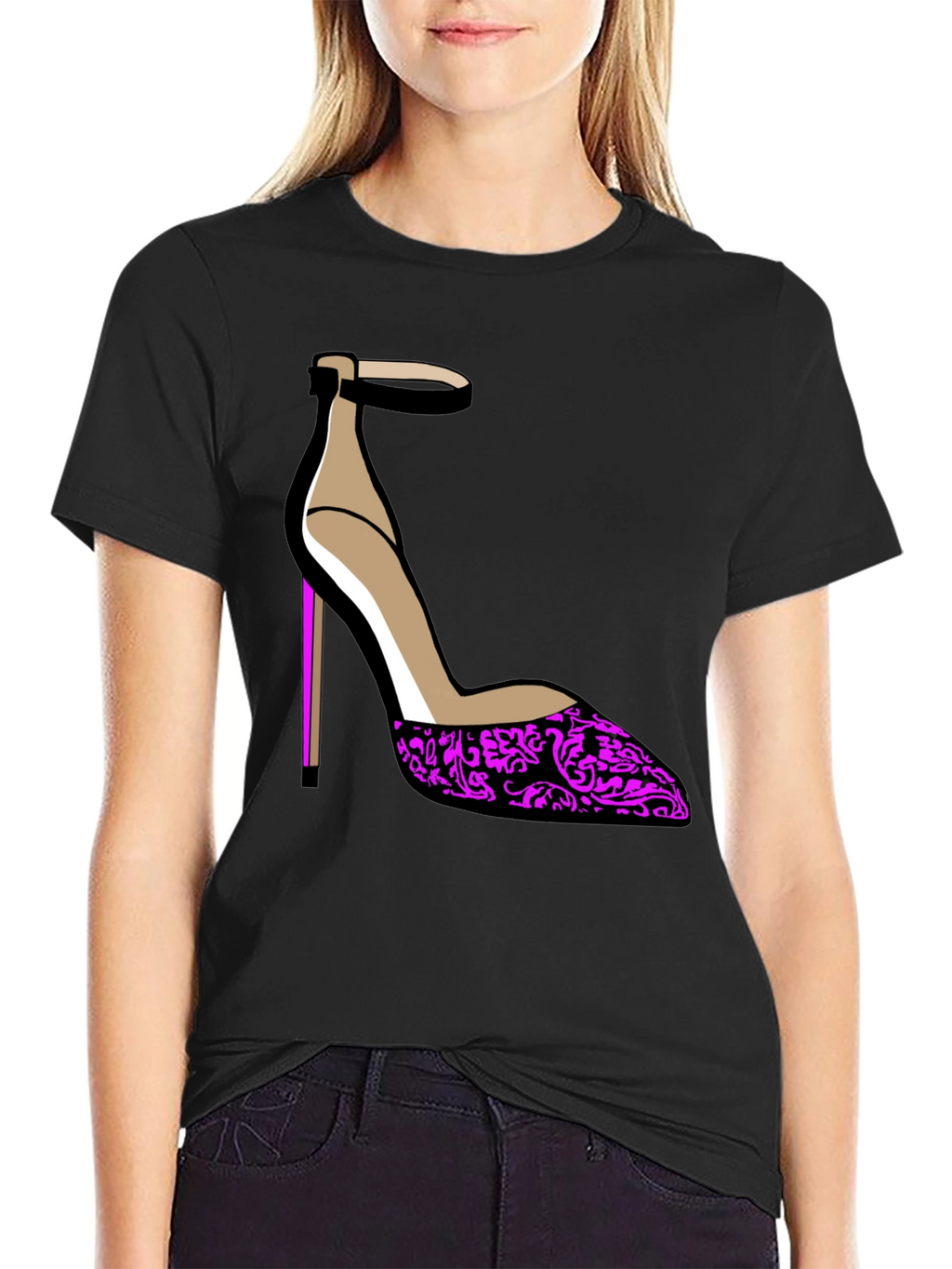 Stylish Heel Graphic Tee - Black