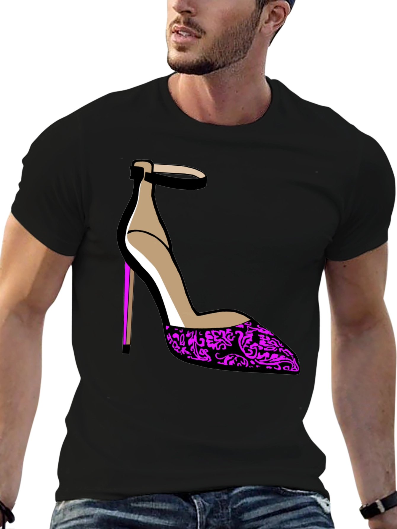 Stylish Heel Graphic Tee - Black