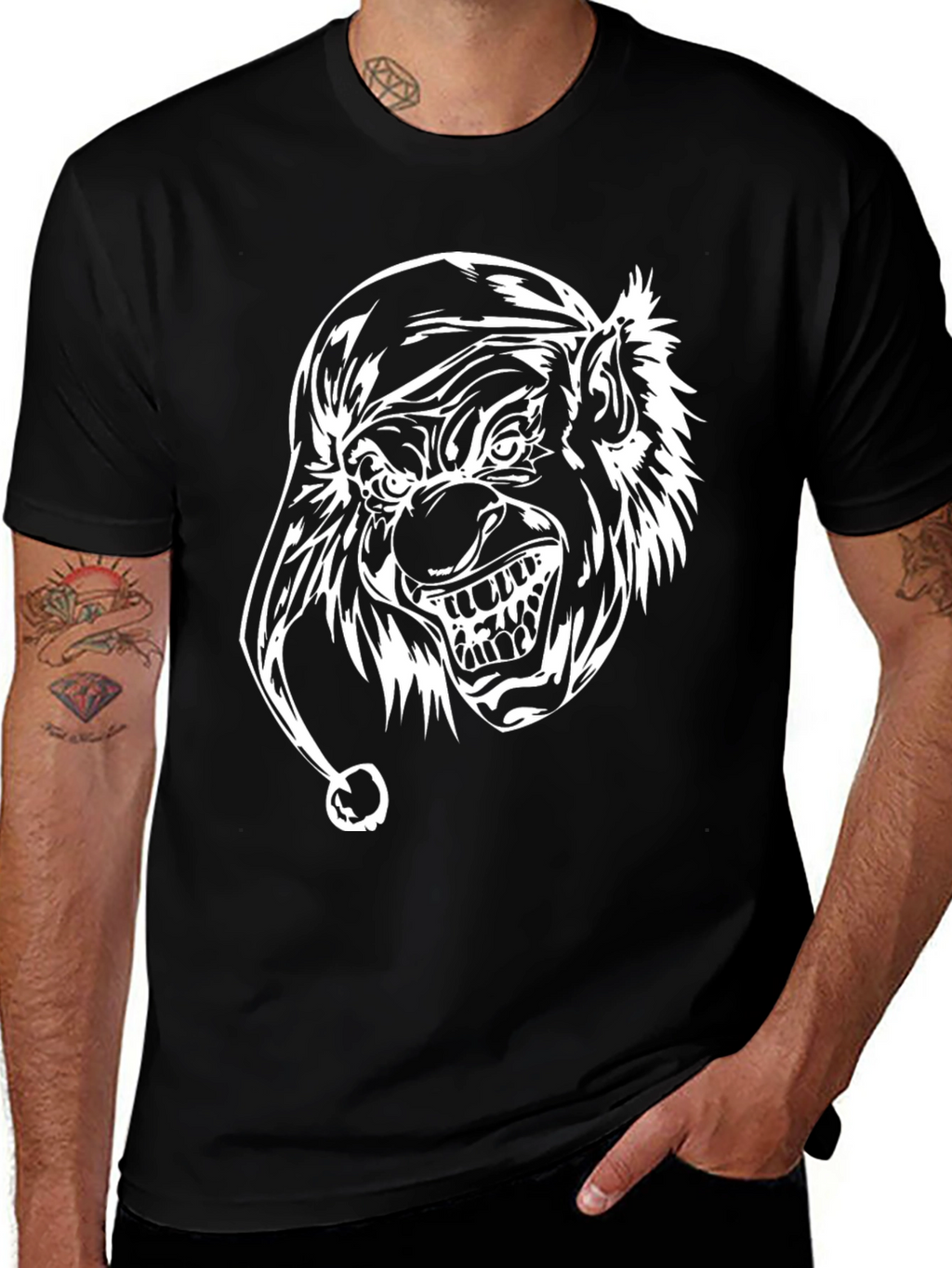 Mens Black T-Shirt with White Clown Graphic