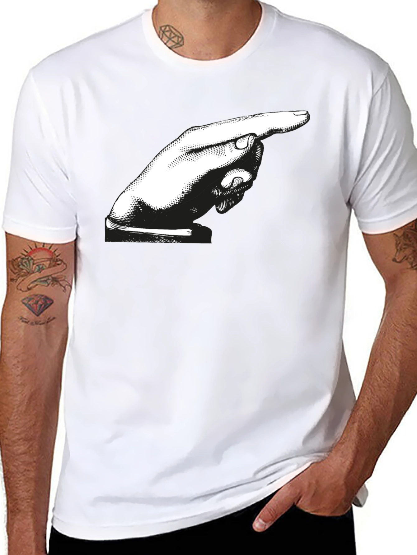 Pointing Hand Graphic Tee - Bold Black Cotton Shirt