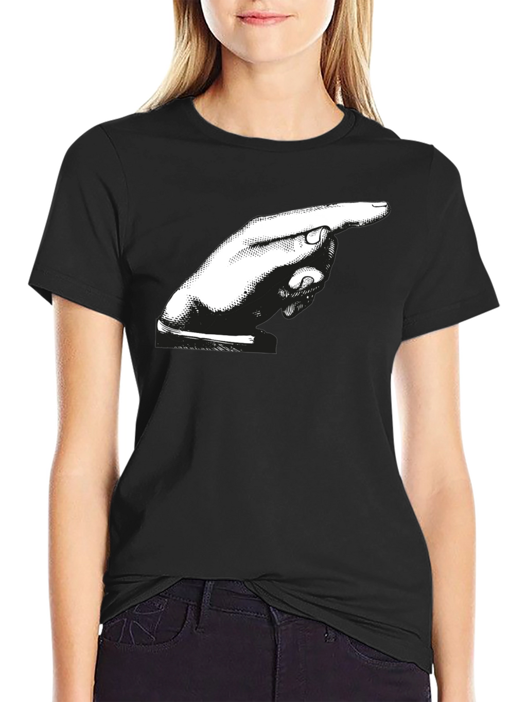 Pointing Hand Graphic Tee - Bold Black Cotton Shirt