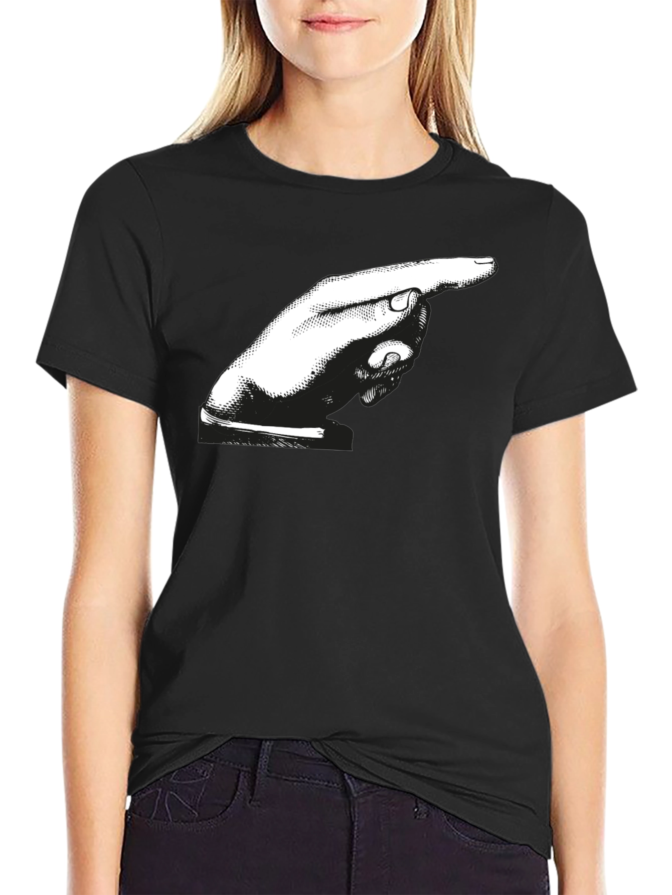 Pointing Hand Graphic Tee - Bold Black Cotton Shirt