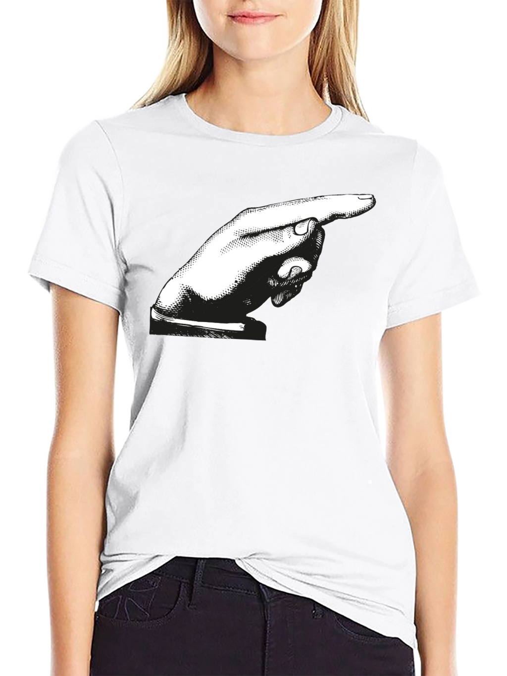 Pointing Hand Graphic Tee - Bold Black Cotton Shirt