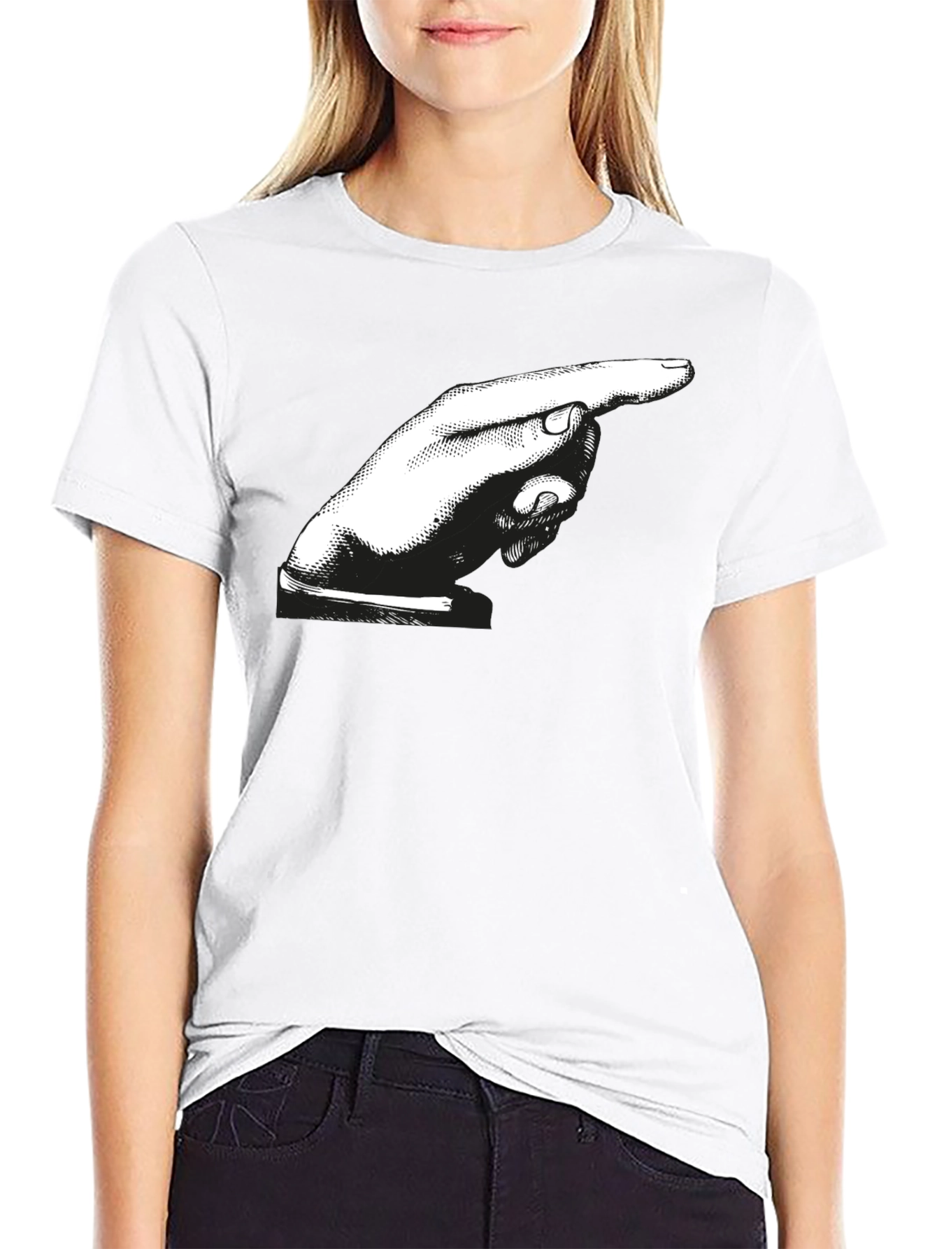 Pointing Hand Graphic Tee - Bold Black Cotton Shirt