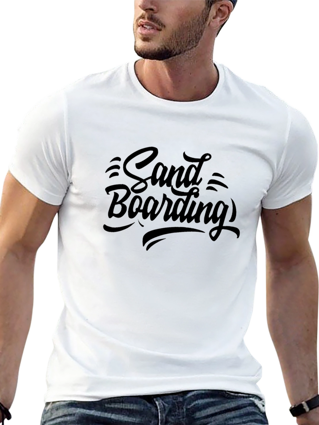 Sand Boarding Graphic Tee - Black Cotton T-Shirt