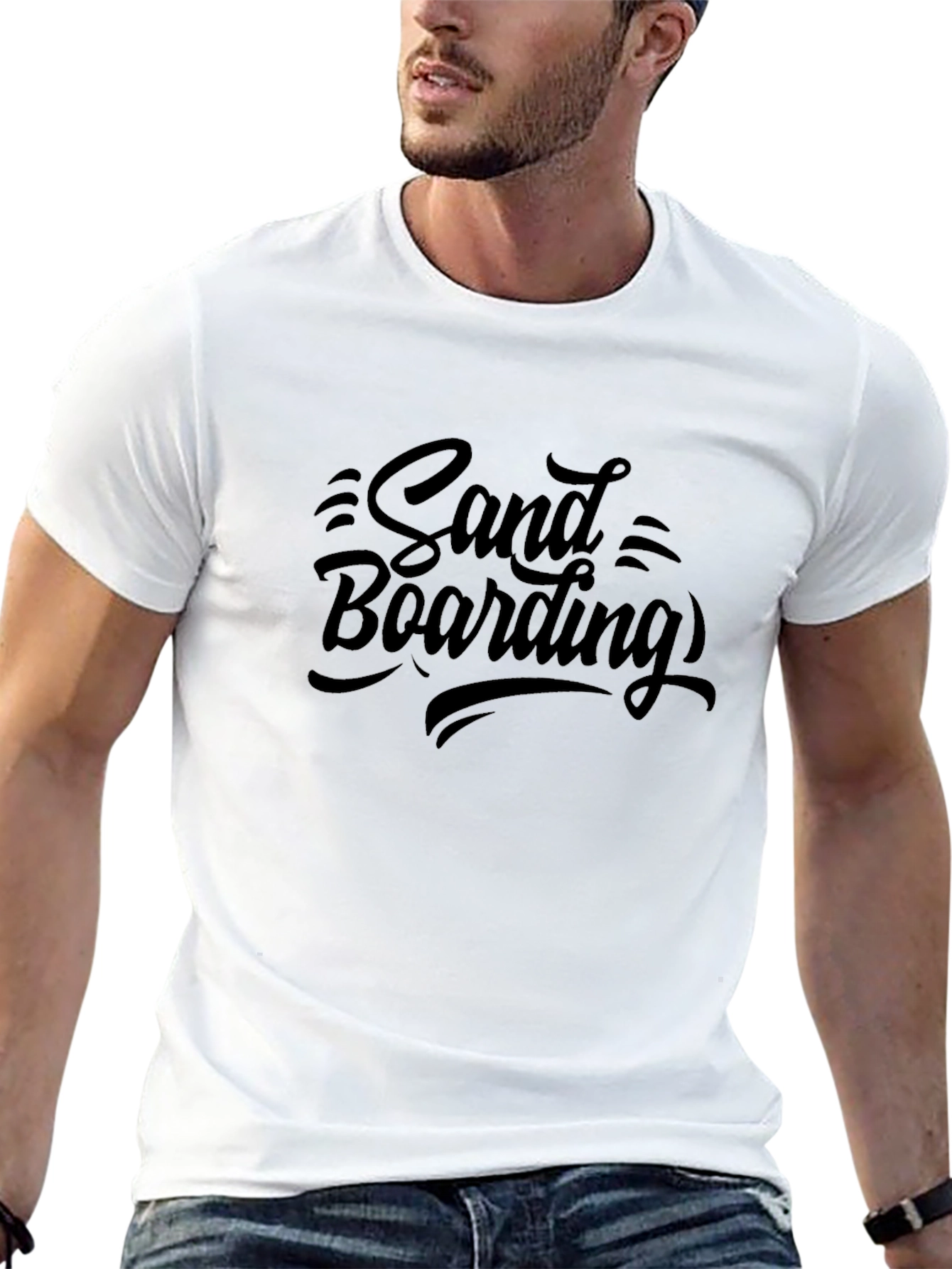 Sand Boarding Graphic Tee - Black Cotton T-Shirt
