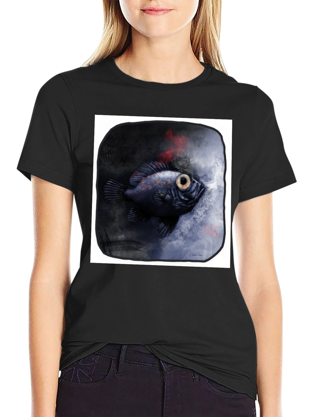 Unique Fish Graphic Black T-Shirt
