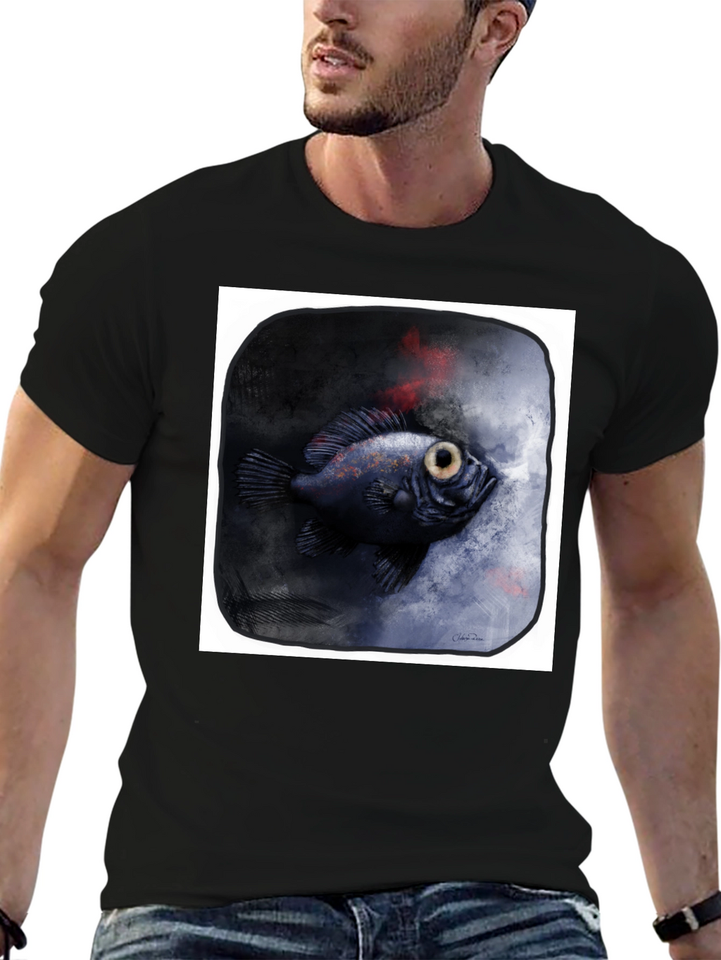 Unique Fish Graphic Black T-Shirt