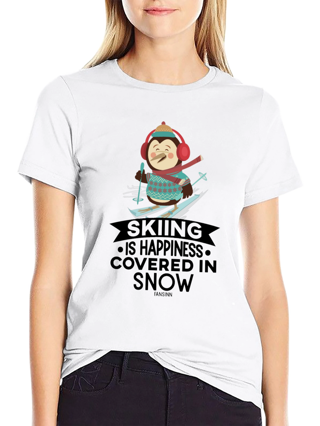 Skiing Penguin T-Shirt - Happiness Covered in Snow