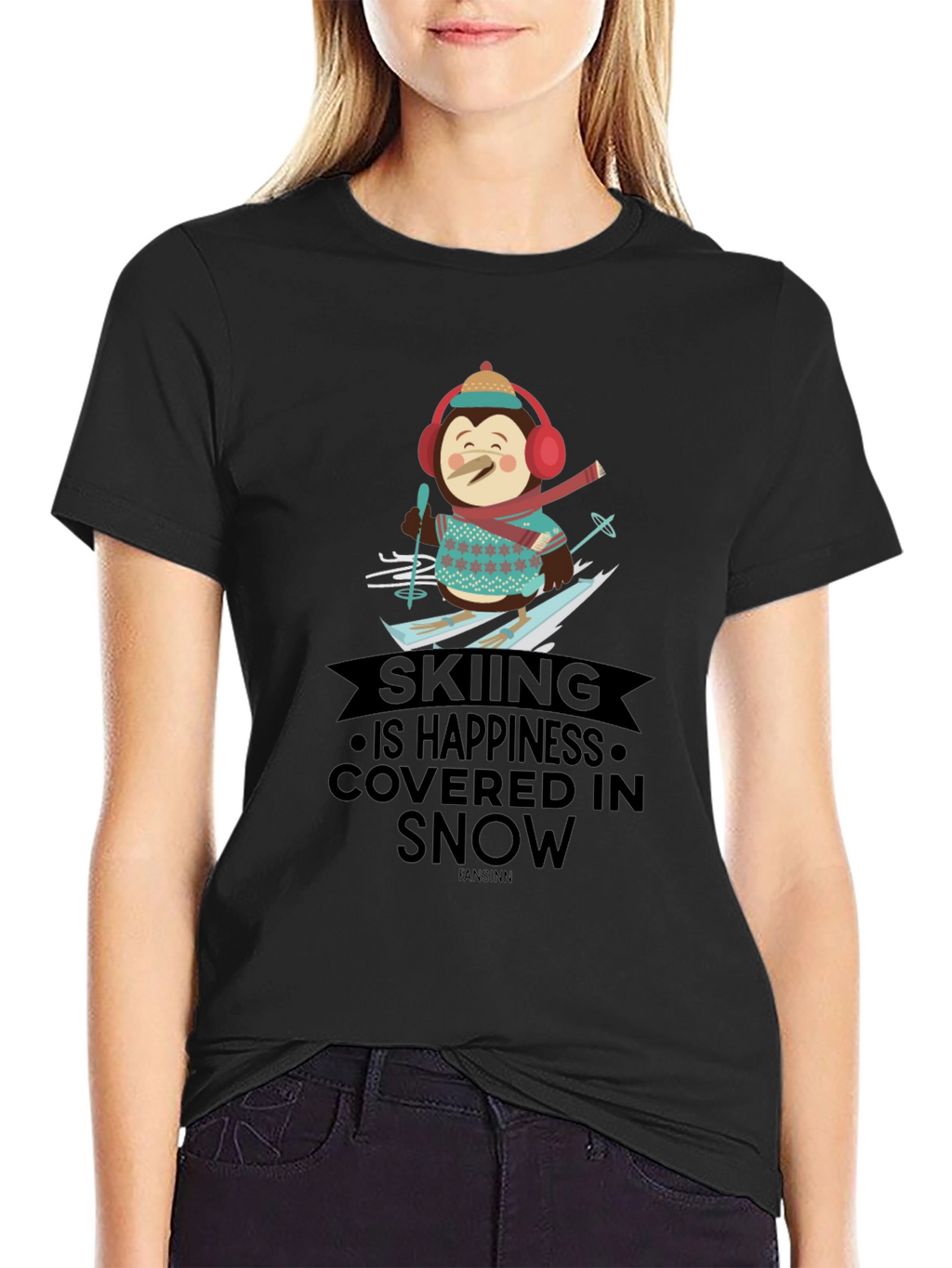 Skiing Penguin T-Shirt - Happiness Covered in Snow