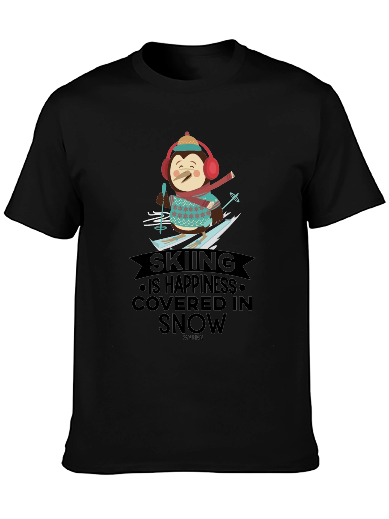 Skiing Penguin T-Shirt - Happiness Covered in Snow