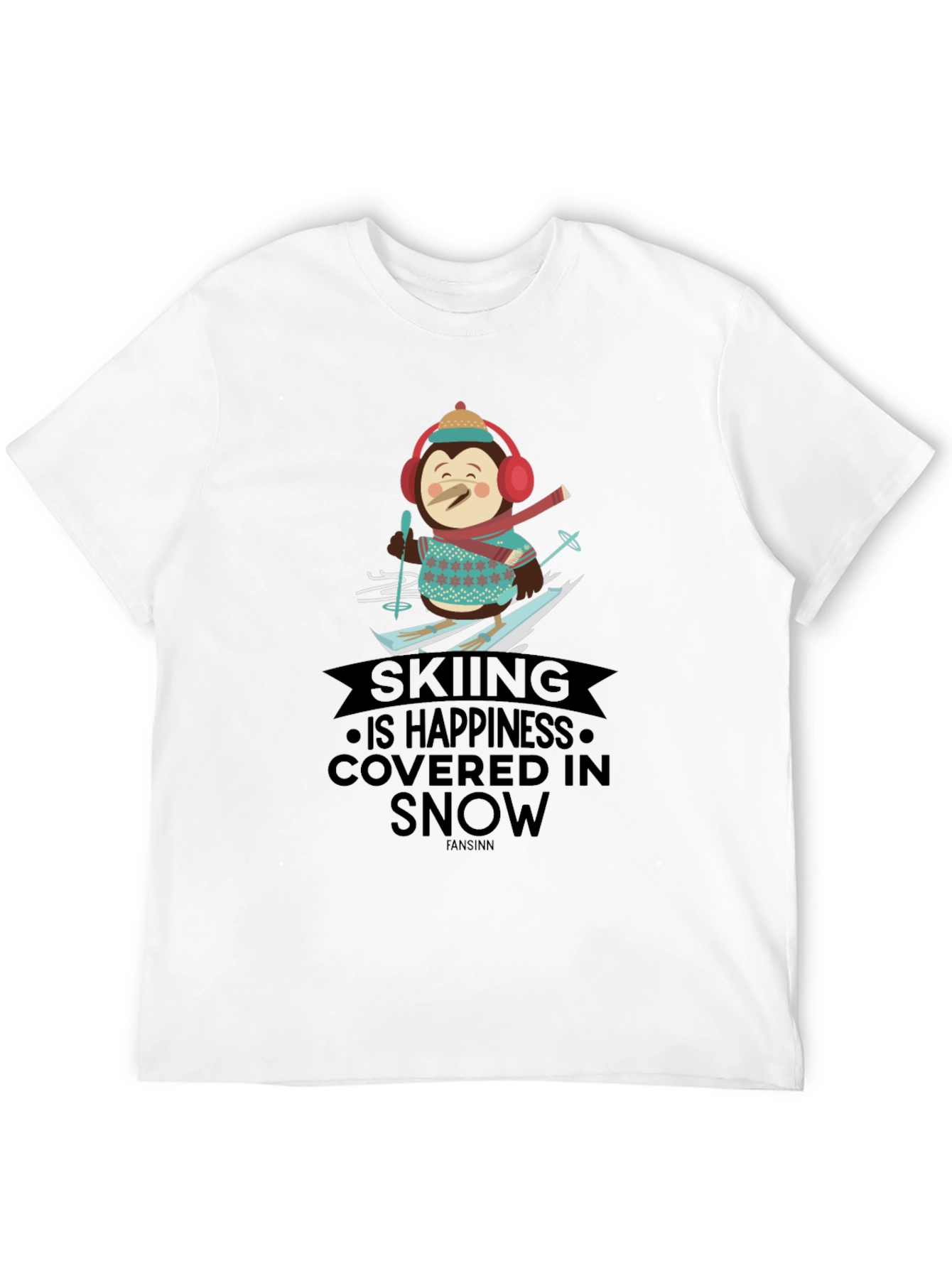 Skiing Penguin T-Shirt - Happiness Covered in Snow