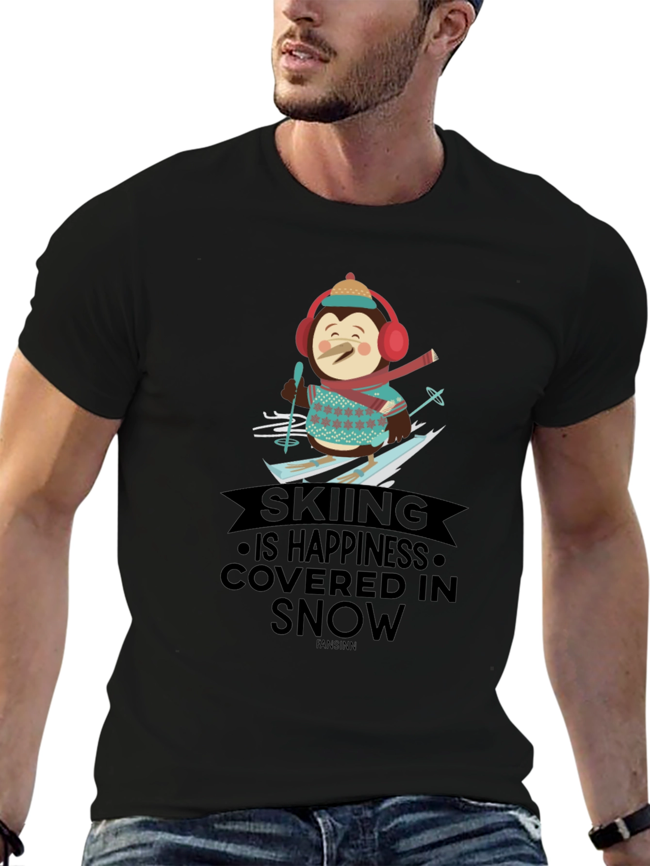 Skiing Penguin T-Shirt - Happiness Covered in Snow